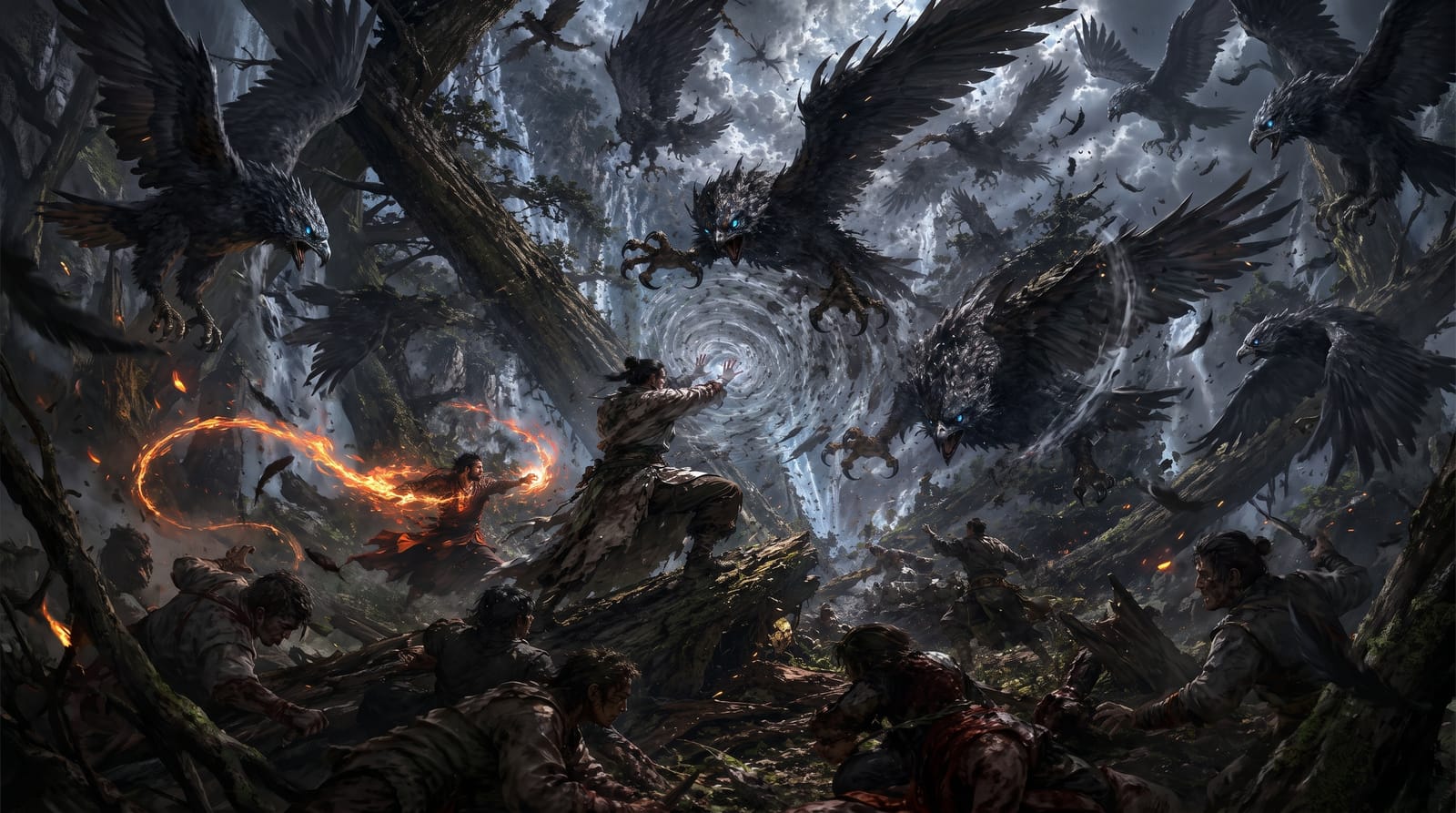The black flock descends